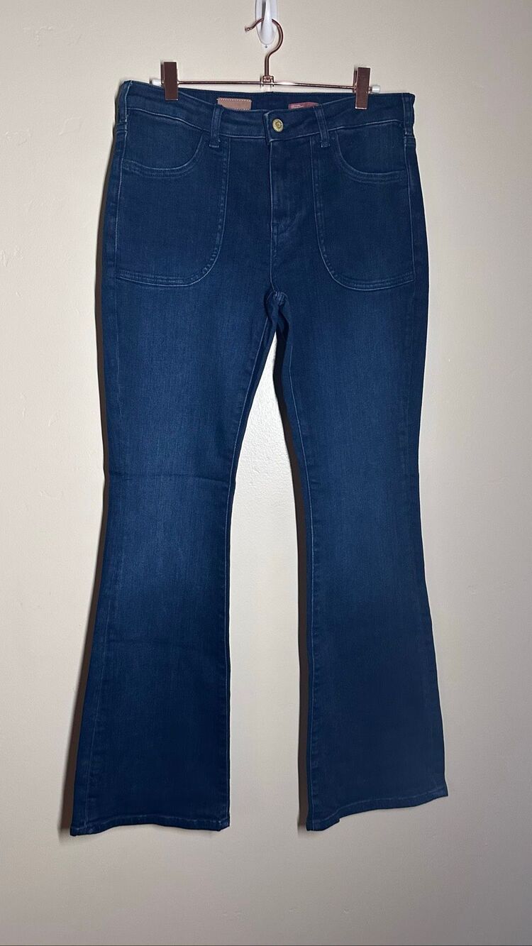 🌸 Anthropologie Pilcro & The Letter Press Dark Wash Icon Flare Stretch Jeans Siz - Picture 2 of 10